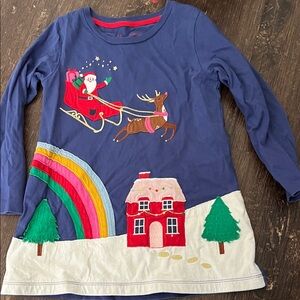 Mini Boden Navy Kids Long Sleeve Holiday Appliqué Top with Rainbow